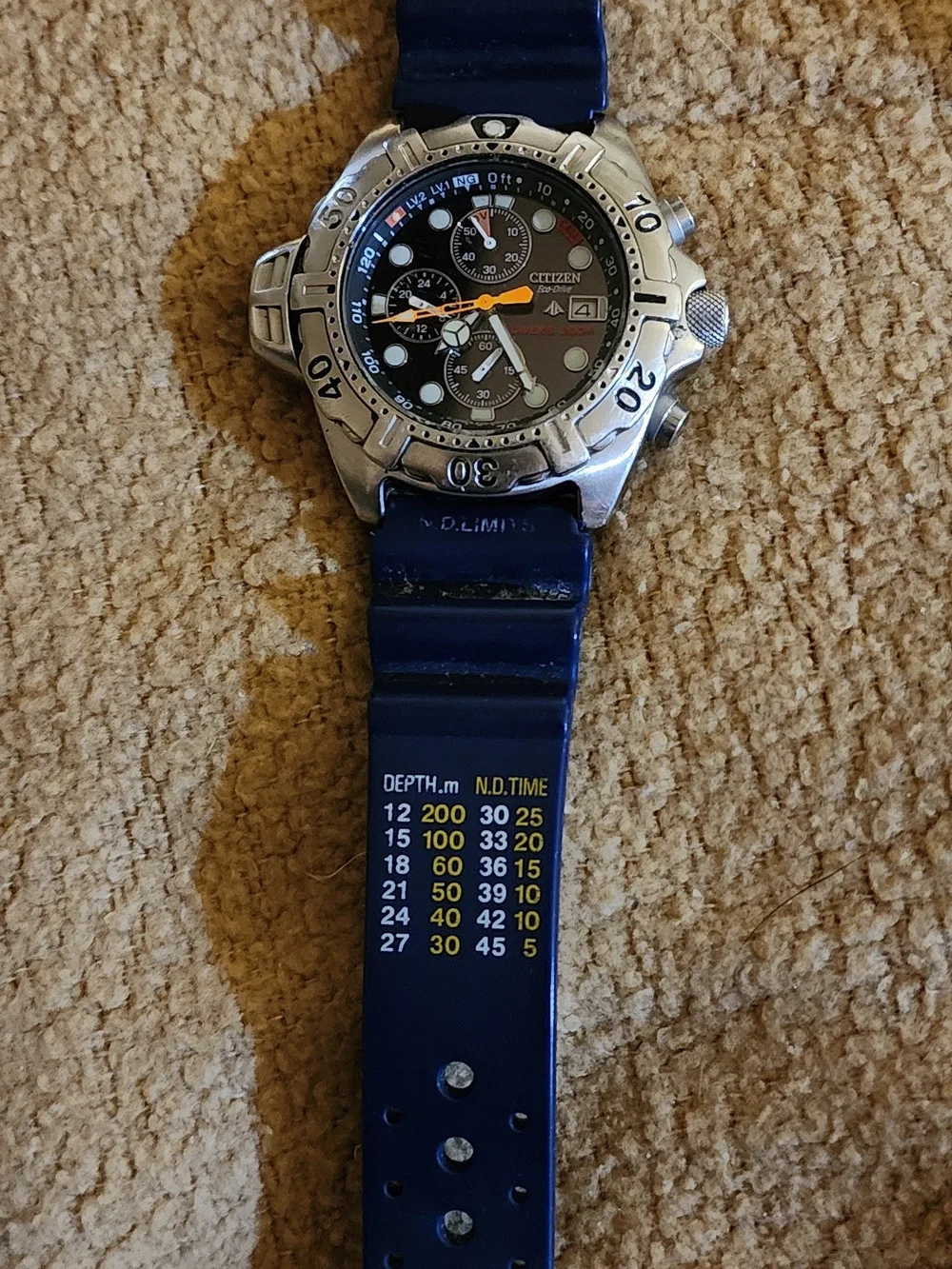 Citizen Diver's Chronograph Watch - Promaster Depth Blue Strap, W Tank Case RARE